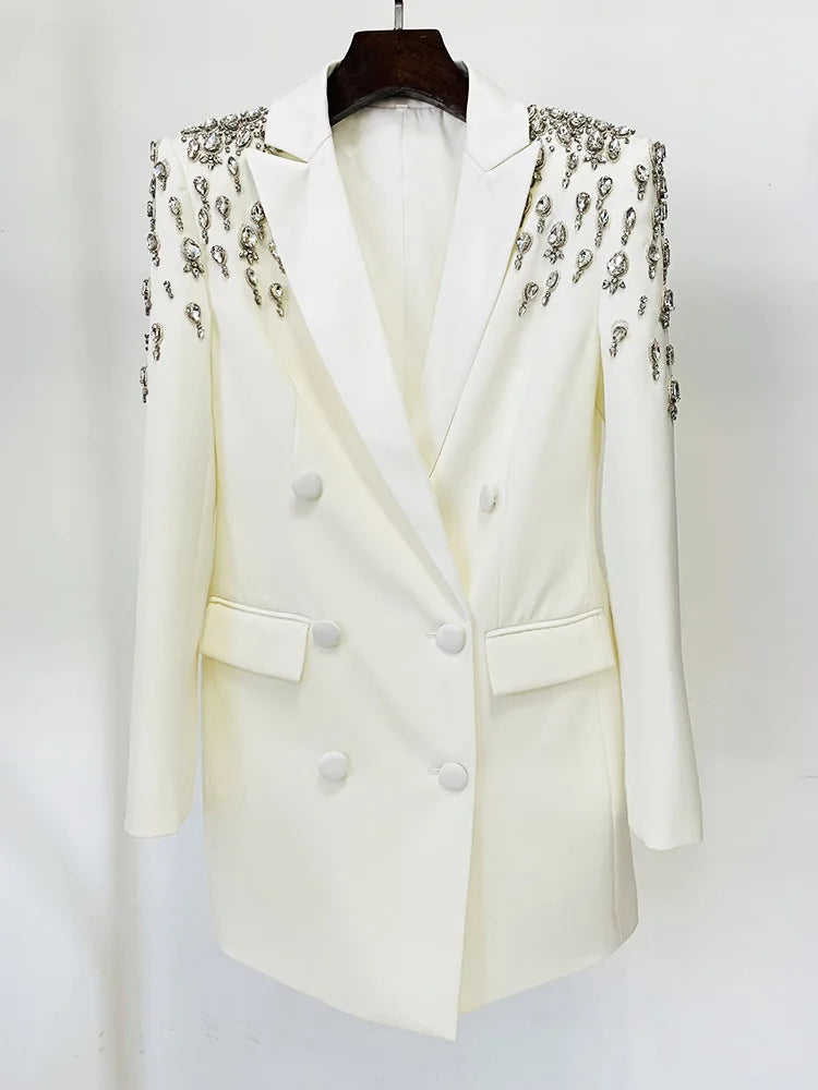 Blazer with embellishment Notched Collar Long Sleeve Beading