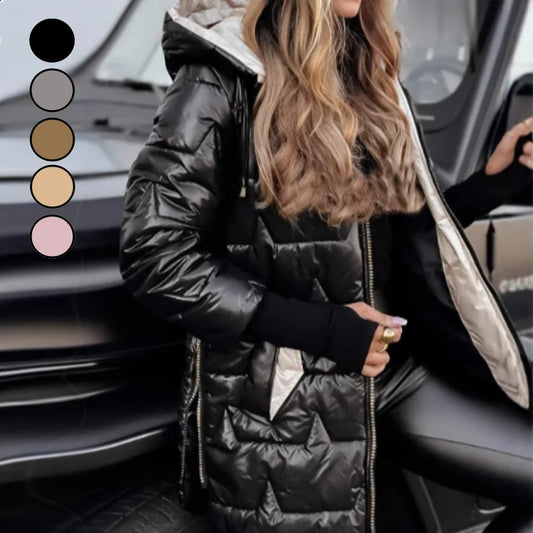 Women's Winter Warm Hooded Mid Length Coats Thicken Outwear Pockets Coat Parka Jacket