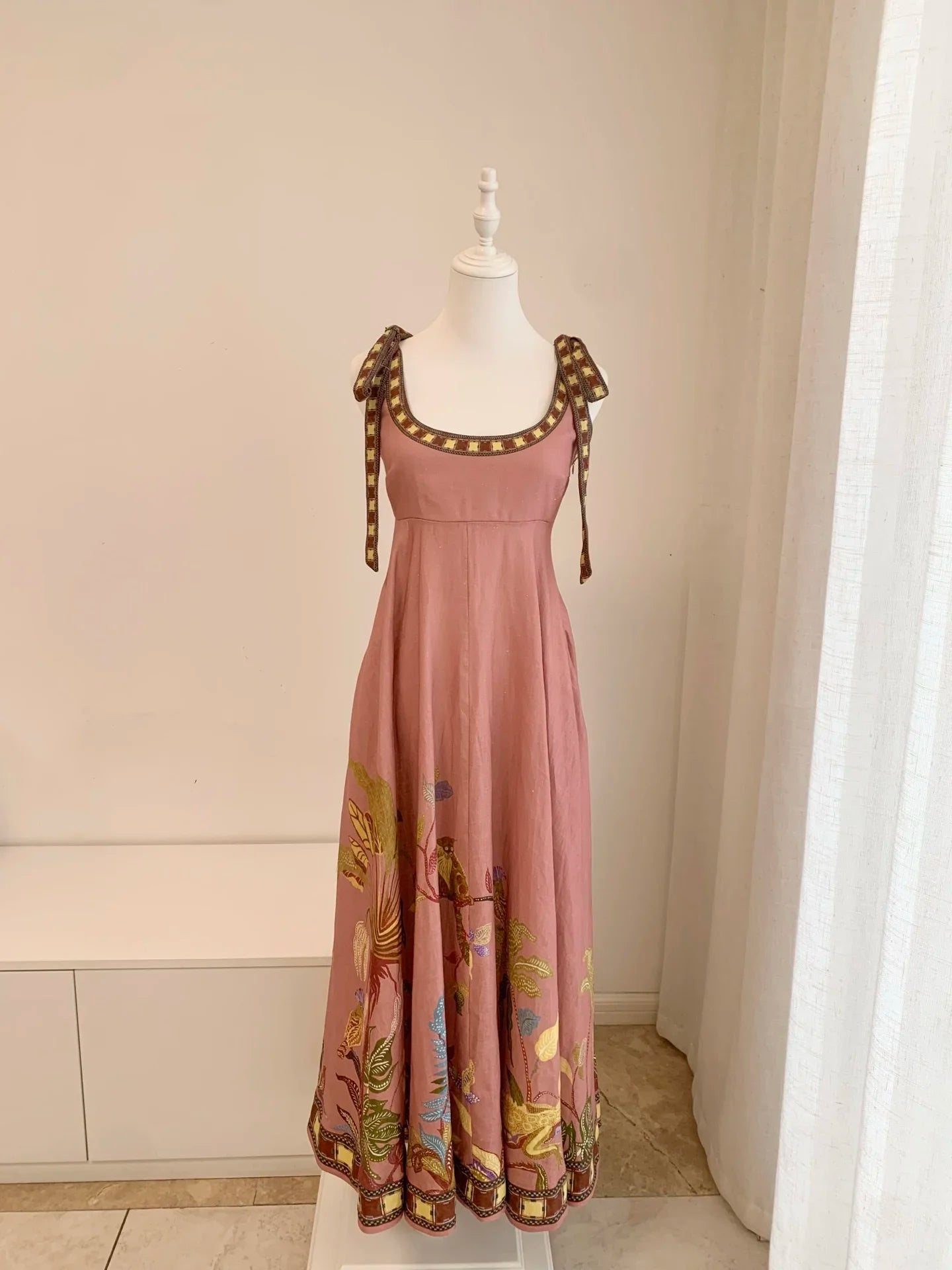 2026 Women Linen Pink Zuli Ballet Strapless  Long Dress