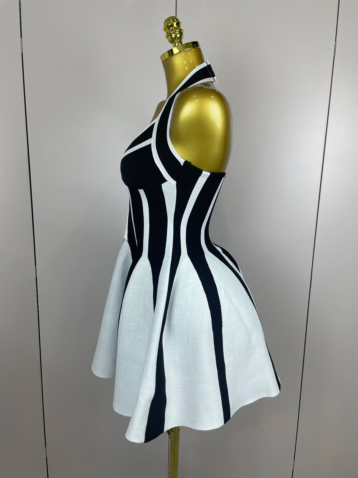 Sexy Backless Black White Stripes Halter Bandage A Line Short Dress 2025Women Celebrity Elegant Evening Party Holiday Club Dress