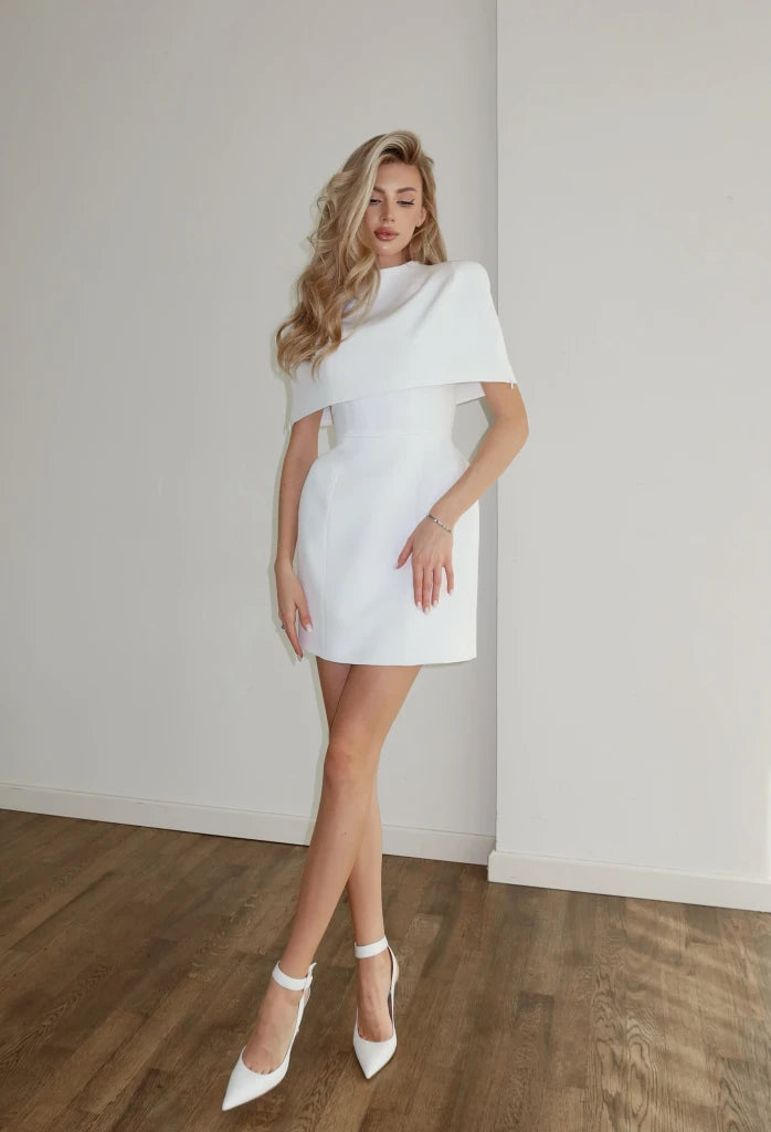 Solid Shawl Mini Dress Elegant Square-neck