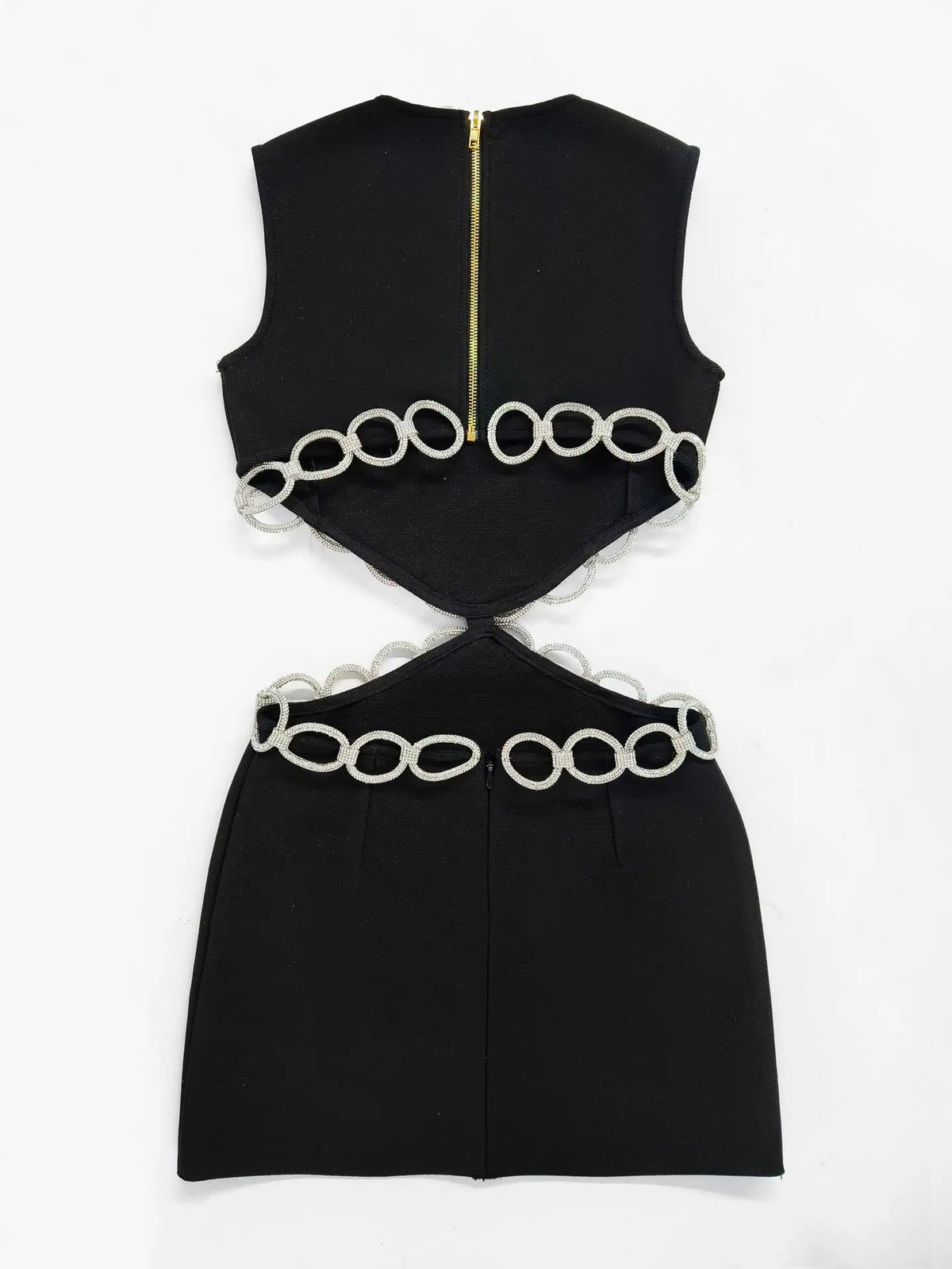 Sexy Hollow Out Diamonds Mini Dress Sleeveless Backless Solid Short Bandage Dresses Luxury Cocktail Evening Club Party Outfit