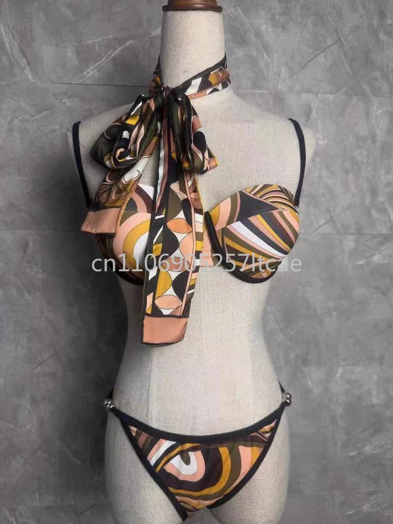 Luxury Design Pink Scarf Swimsuits