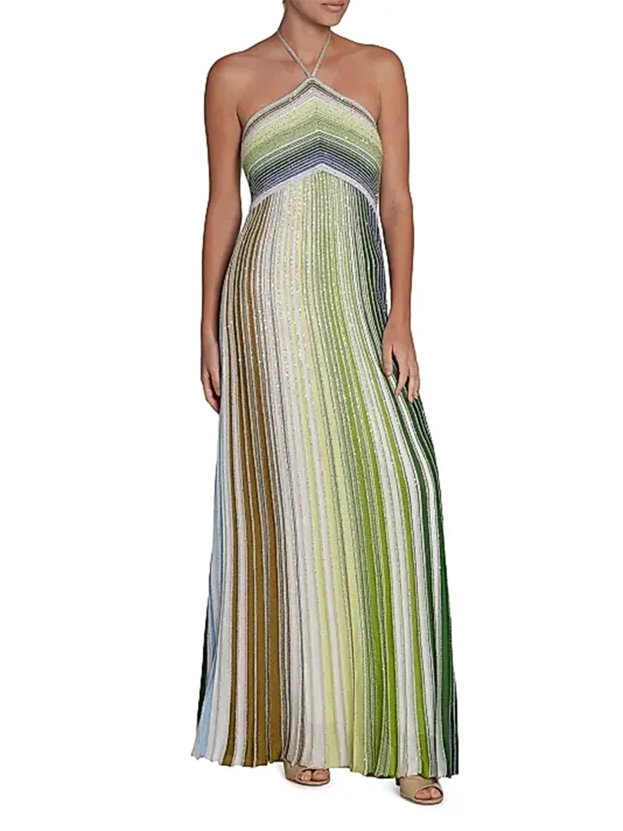 TWOTWINSTYLE Colorblock Spliced Striped Fashion Dresses for Women Halter Neck Sleeveless Patchwork Bright Silk Dress Female New