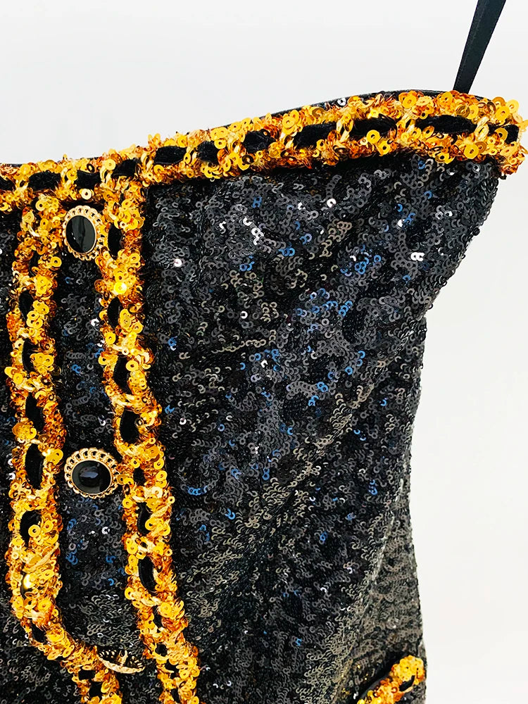 HIGH STREET Newest 2026  Designer Runway Fashion Women's Gold Chains Sequined Strapless Sheath Tube Dress
