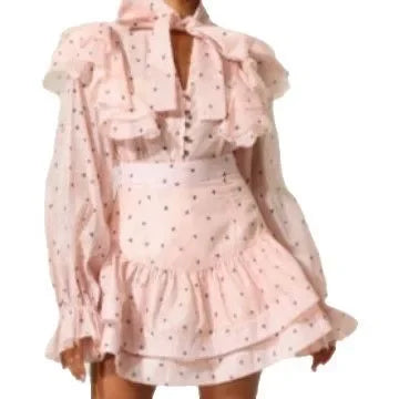 Peach Polka Dot Luxury Ruffle Skirt Set