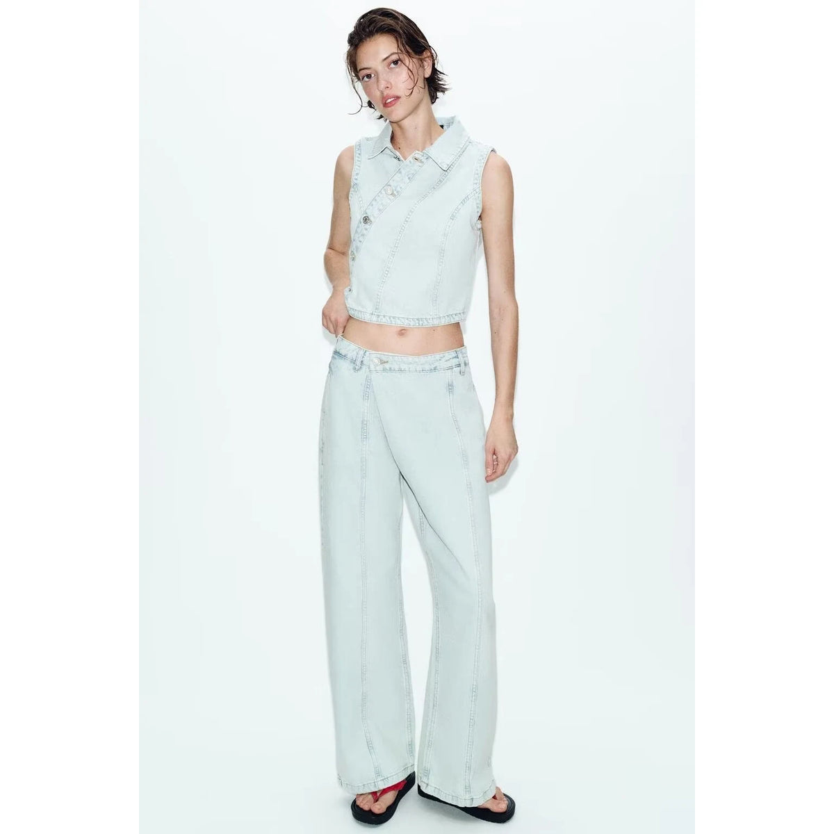 Fashionable Denim Vest And Pants Set Low Waist Long Pants Short Style Spring Season Chinese Brand Women's Clothing Ensemble