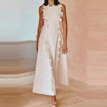 White Cotton Lace Embroidery Dress