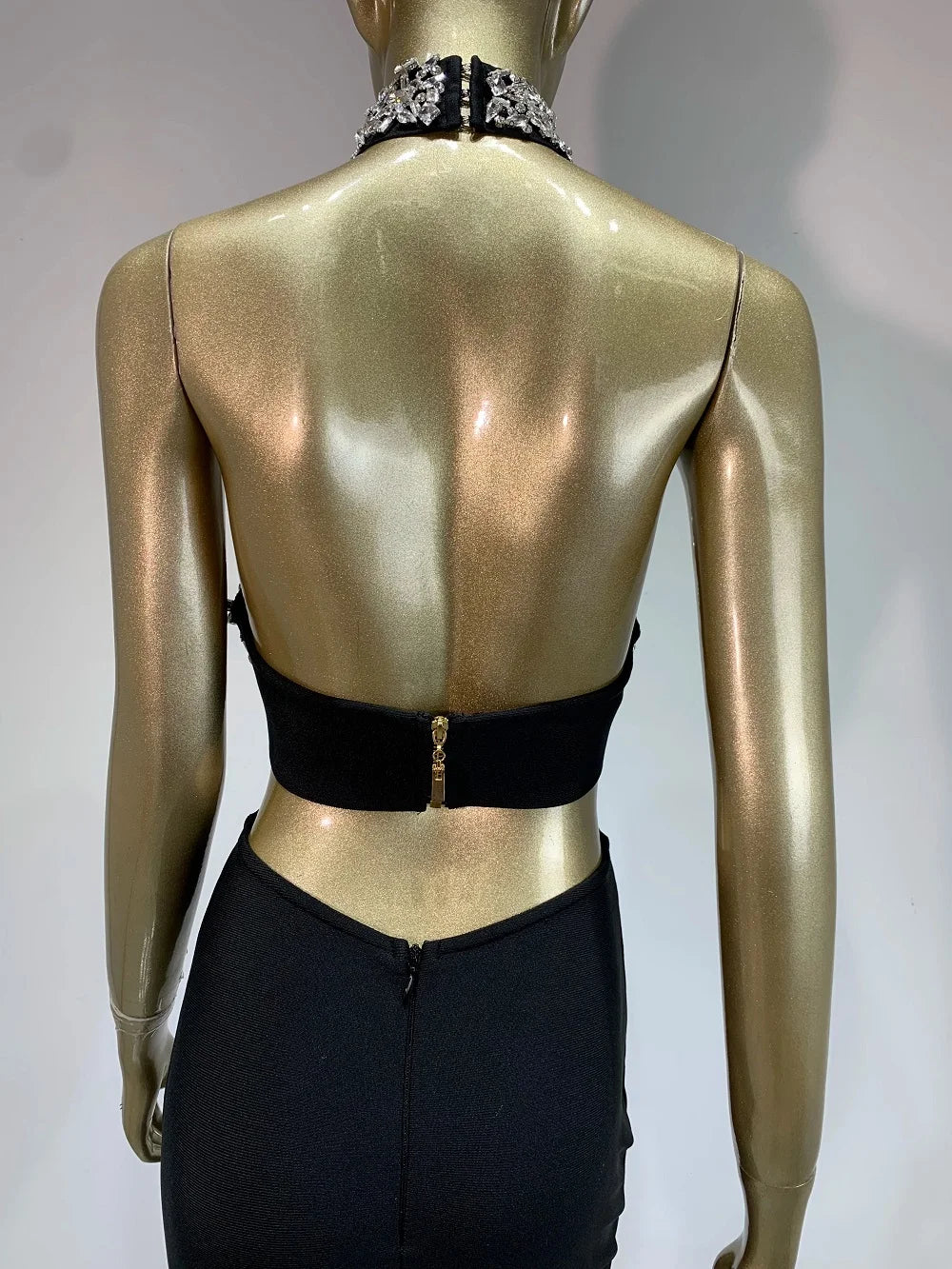 2025 Women Celebrity Sexy Halter Beading Crystal Black Maxi Long Bodycon Bandage Dress Elegant Evening Club Party Dress