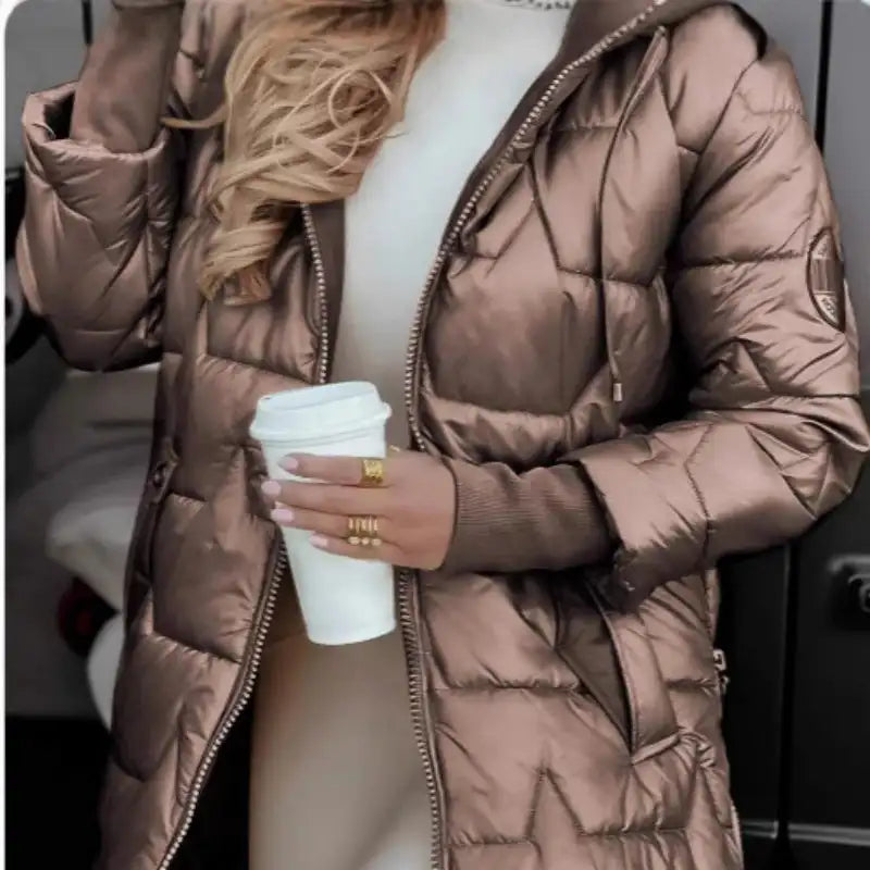 Women's Winter Warm Hooded Mid Length Coats Thicken Outwear Pockets Coat Parka Jacket