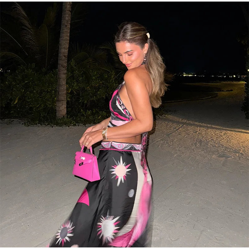 Printed Halter Top Skirt Set- Pucci Vibes