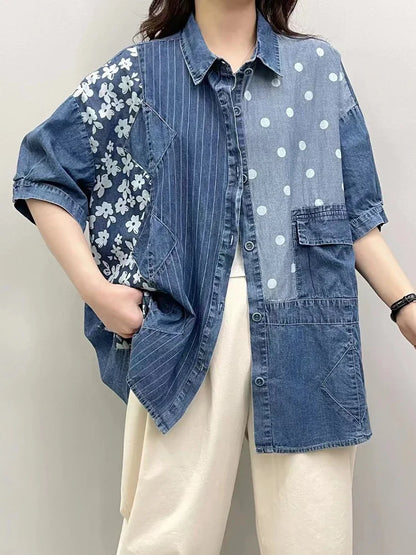 Denim Designer Printed Shirts Luxury Floral Premium