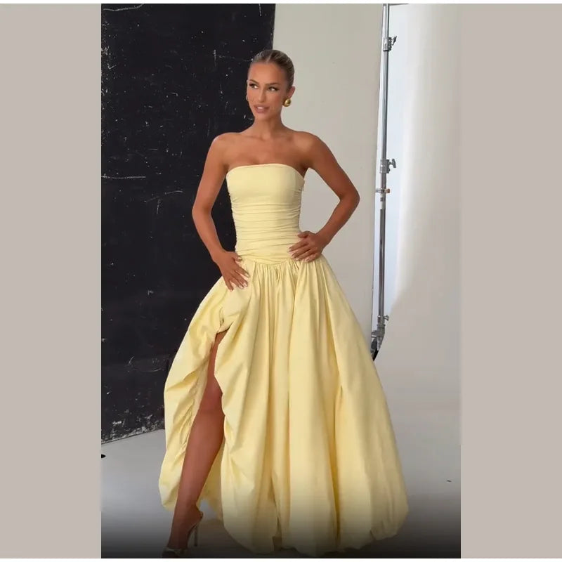 Butter Yellow Slit bubble Dress