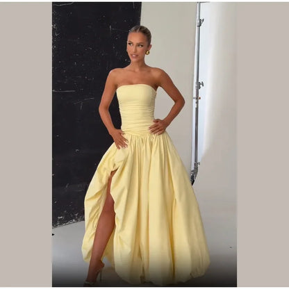 Butter Yellow Slit bubble Dress