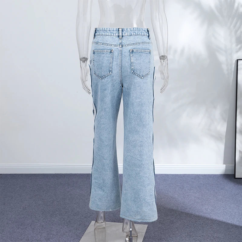 Fashion Side Hollow Out Jeans Women's High Waist Straight Leg Denim Pants 2026 Summer New Lady Trendy Casual Streetwear
