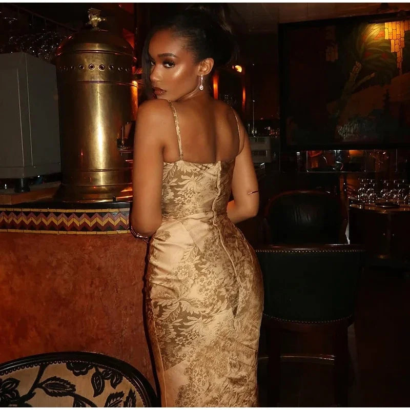 Vintage Printed Maxi Fishtail Dress Women Sleeveless Backless Slim Waist Long Sling Dresses 2026 Summer Party Evening Robe