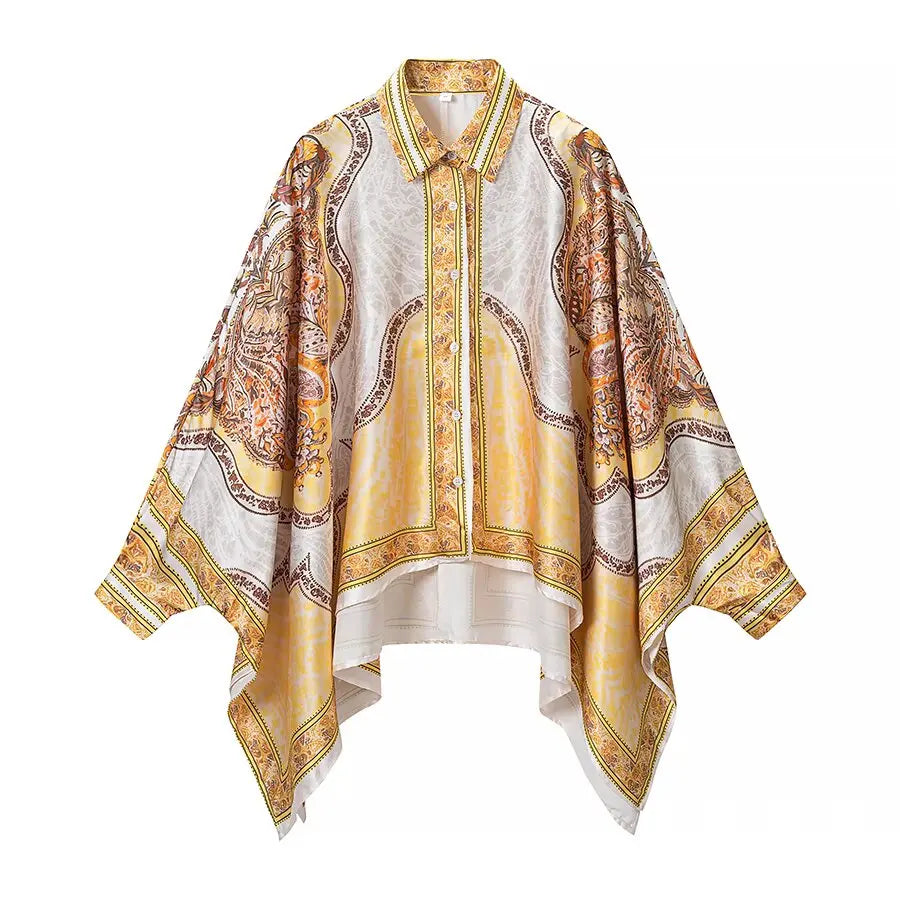 Early Autumn New Arrival Women's Fashion Simple Versatile Casual Print Set Long Sleeve Button up Polyester Fiber Two-Piece Set - Shellss