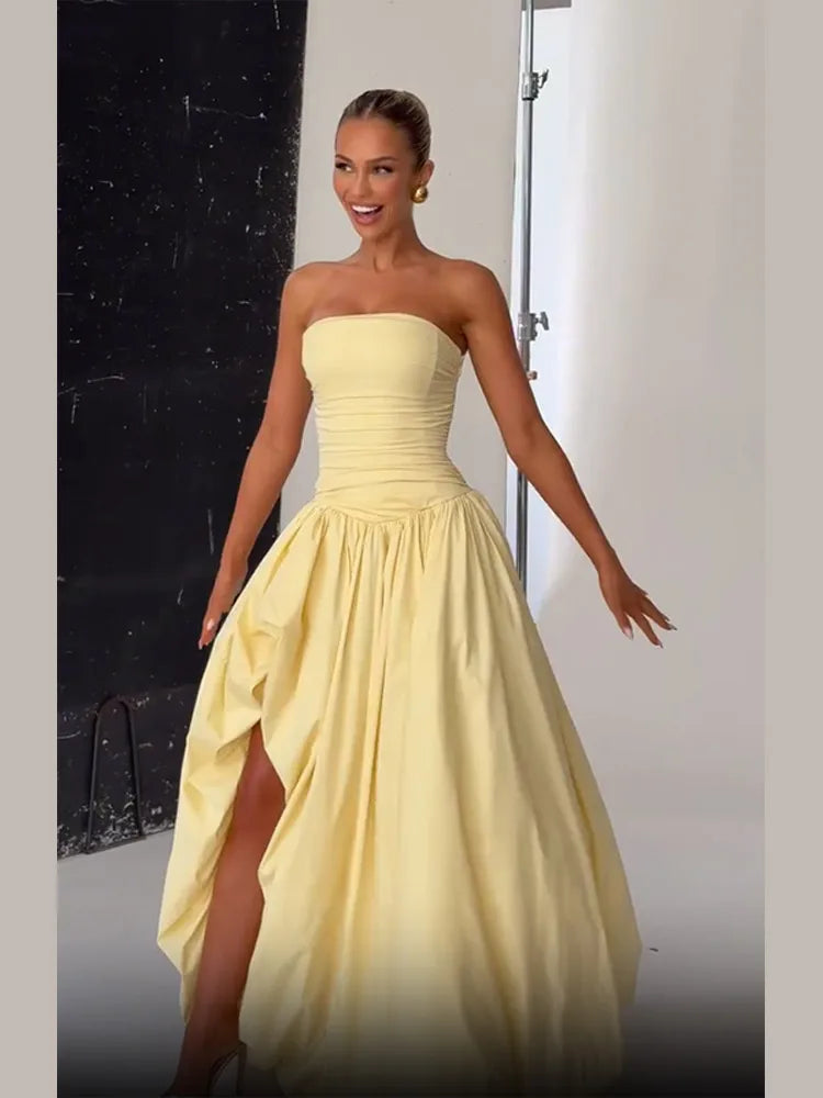 Butter Yellow Slit bubble Dress