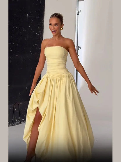 Butter Yellow Slit bubble Dress