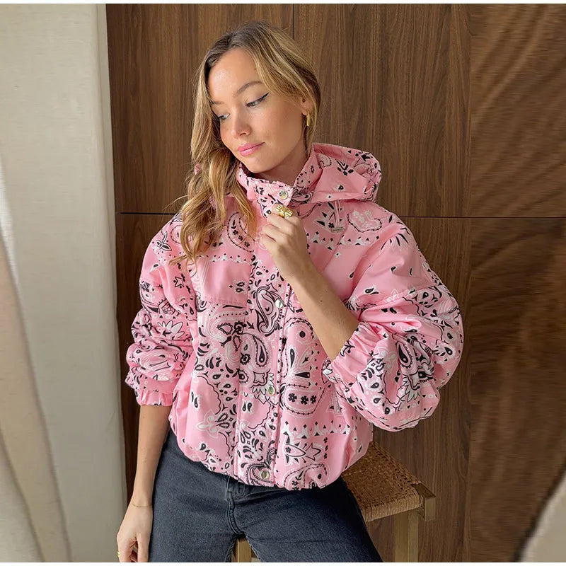 Pink Paisley Print Hooded Jacket