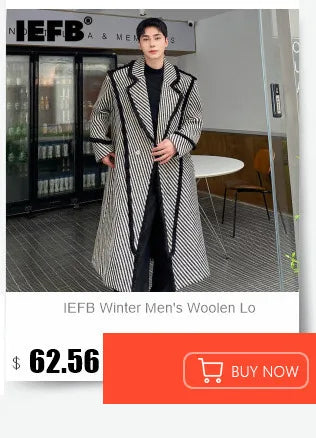 IEFB Men's Long Woolen Coat Spring Winter Thickened Fashion Trend LoosE