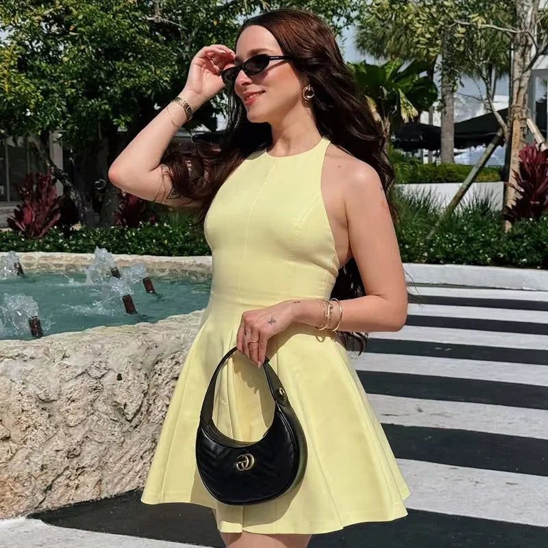 Halterneck Short yellow red Dress