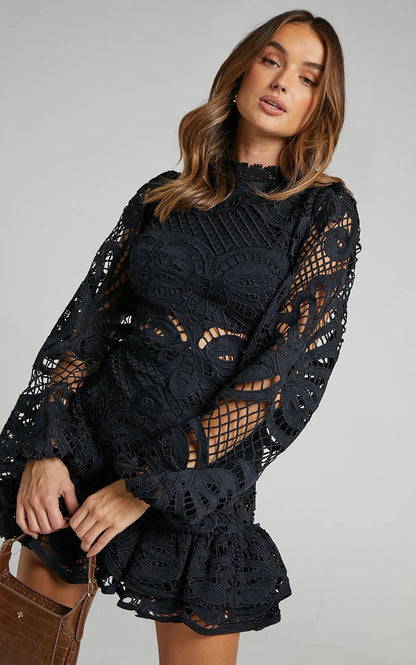 Lace Lantern Sleeves Dress