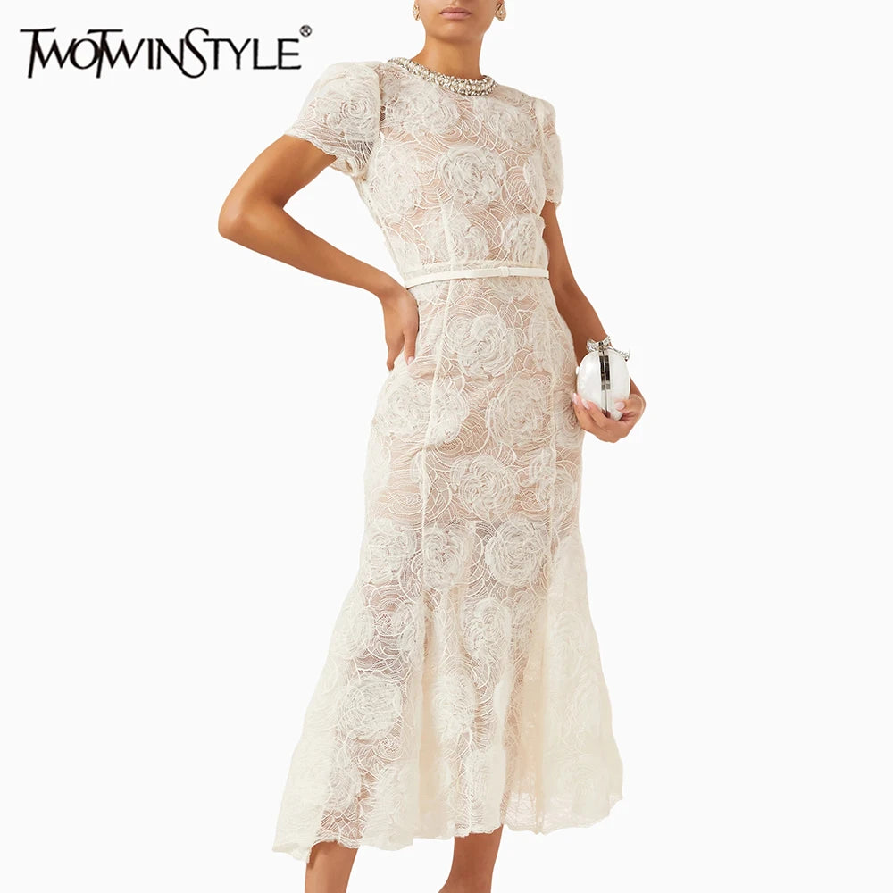 Self portrait clio vibes white lace midi