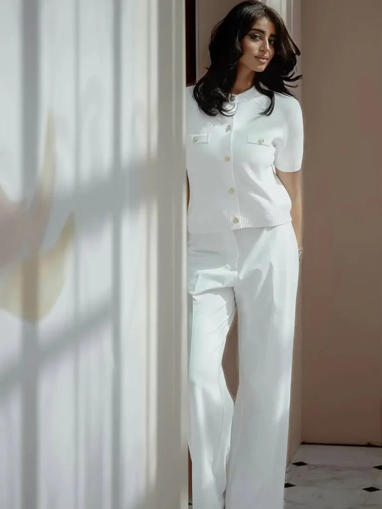 Knitwear Button Ladies Short Sleeve