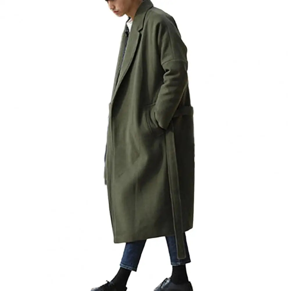 Belt Closure Windbreaker for Men Stylish Men's Loose Casual Long Coat