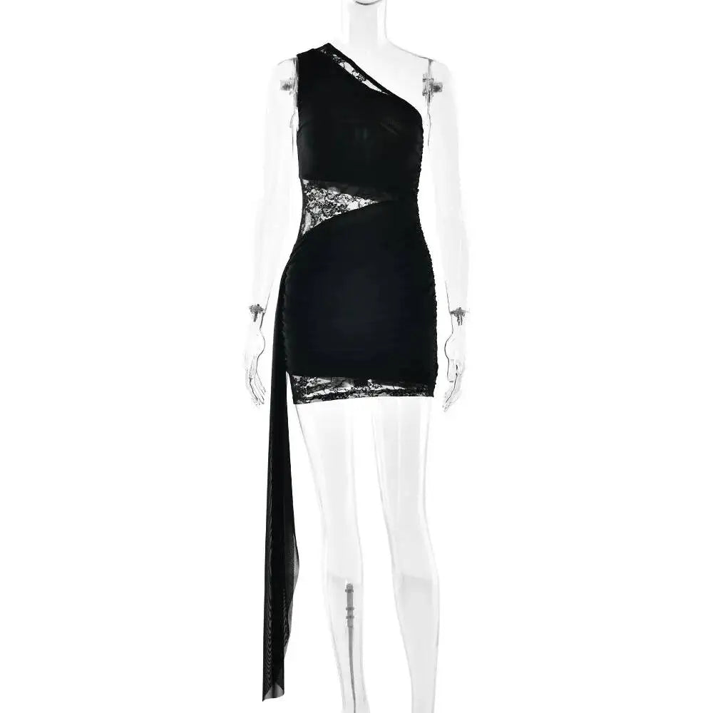 Avrilyaan Lace Patchwork Ribbons One-Shoulder Sleeveless Sexy Dress Women 2026 Elegant Party Dress Backless Mini Summer Dress