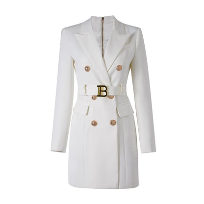 Blazer Dress with Belt Luxury Buttons with Back Zipper