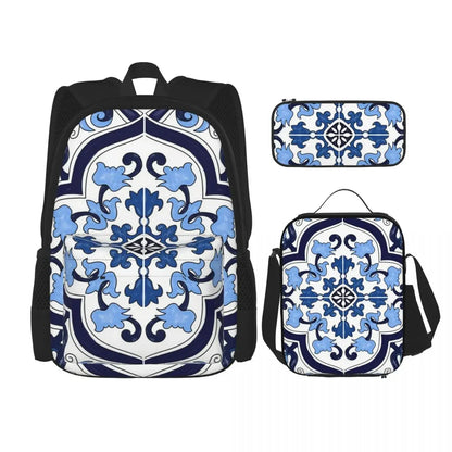 Blue Bagpack Ornate Floral Mediterranean Sicilian