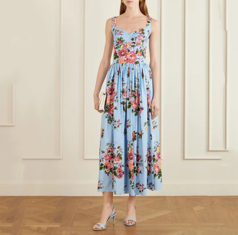 Romantic Holiday Style Floral Print Wrap Dress Slimming Waist Long Skirt Summer New Arrival Elegant Fashionable Midi Dress