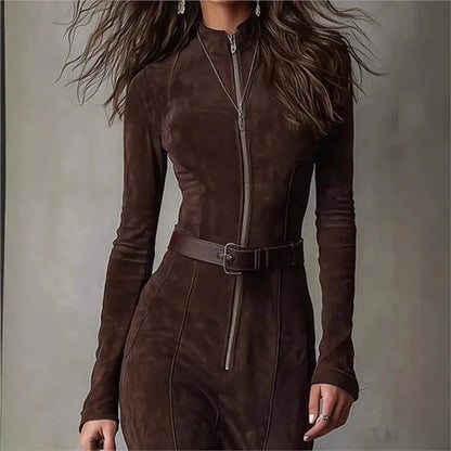 Vintage Solid Zipper LongDress