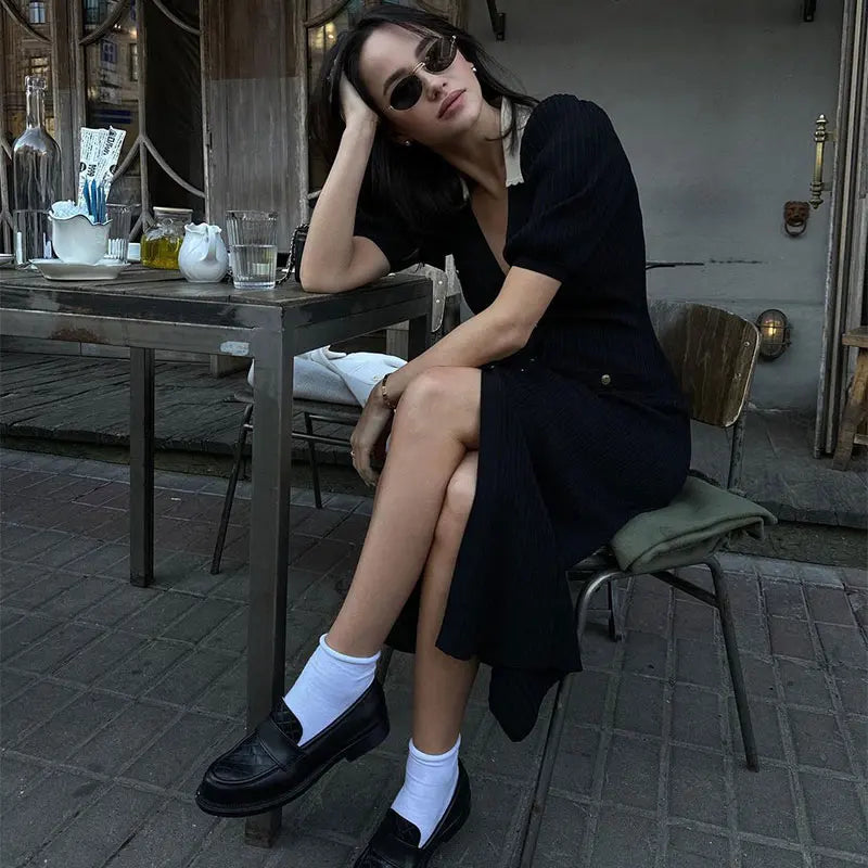 Contrast Red Black knit Dress