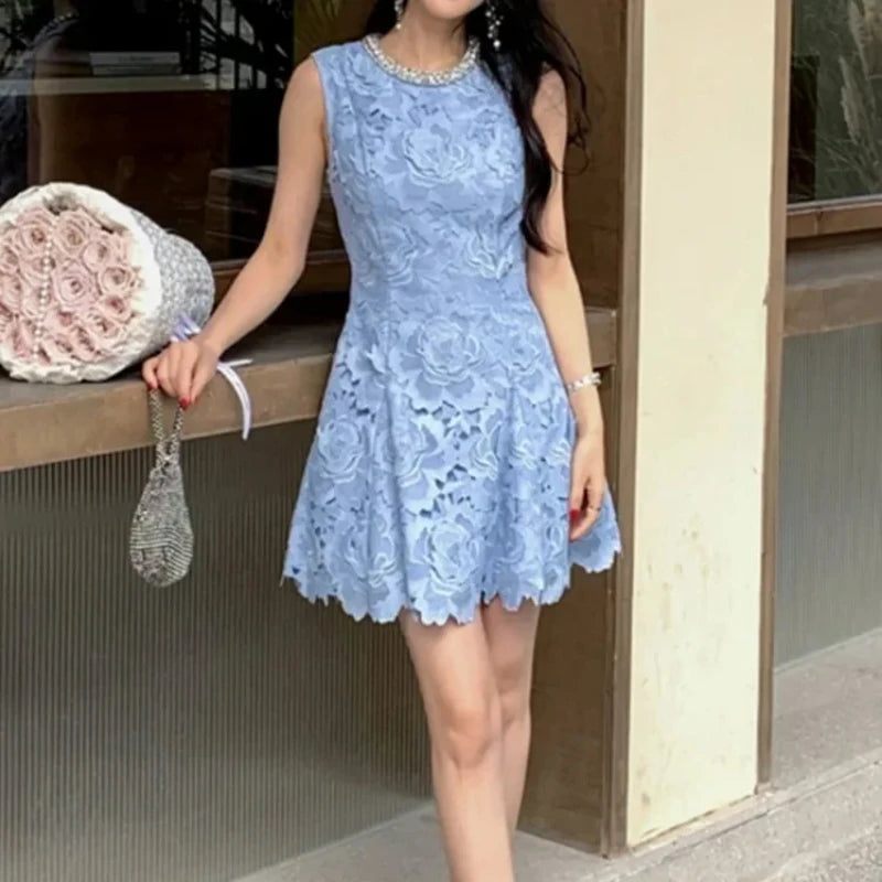 Embellished diamonds Self Portrait Blue Lace MIni