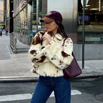 Chic Cow fur Print Fur Coat
