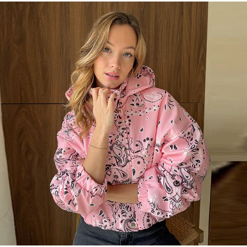 Pink Paisley Print Hooded Jacket