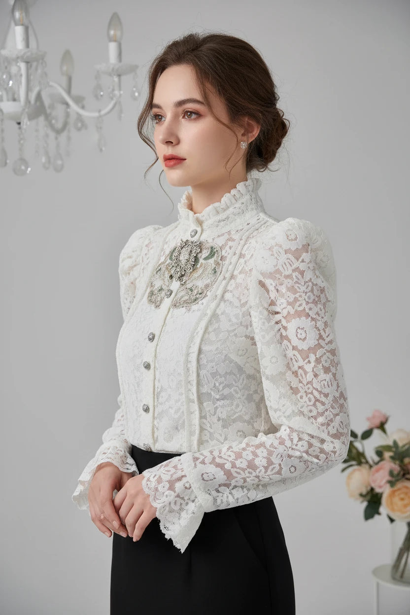 Embroidery Blouse Lace Jacquard - Shellss