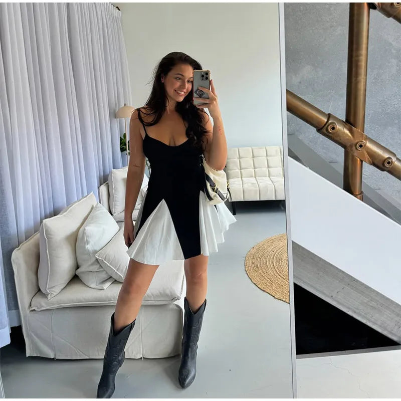 2025 Contrast Black& White Long dress