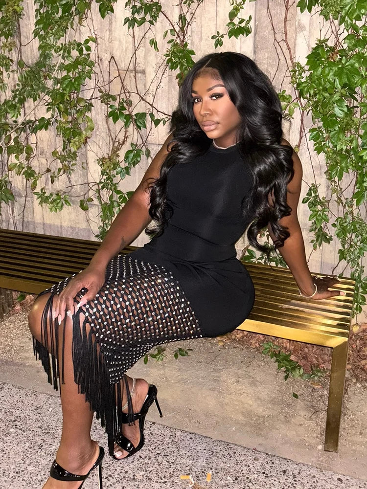 Fringe Mesh Diamond dress Party dress