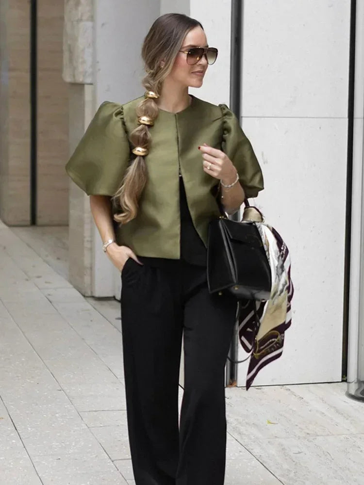 Elegant Button Puff Sleeve Top