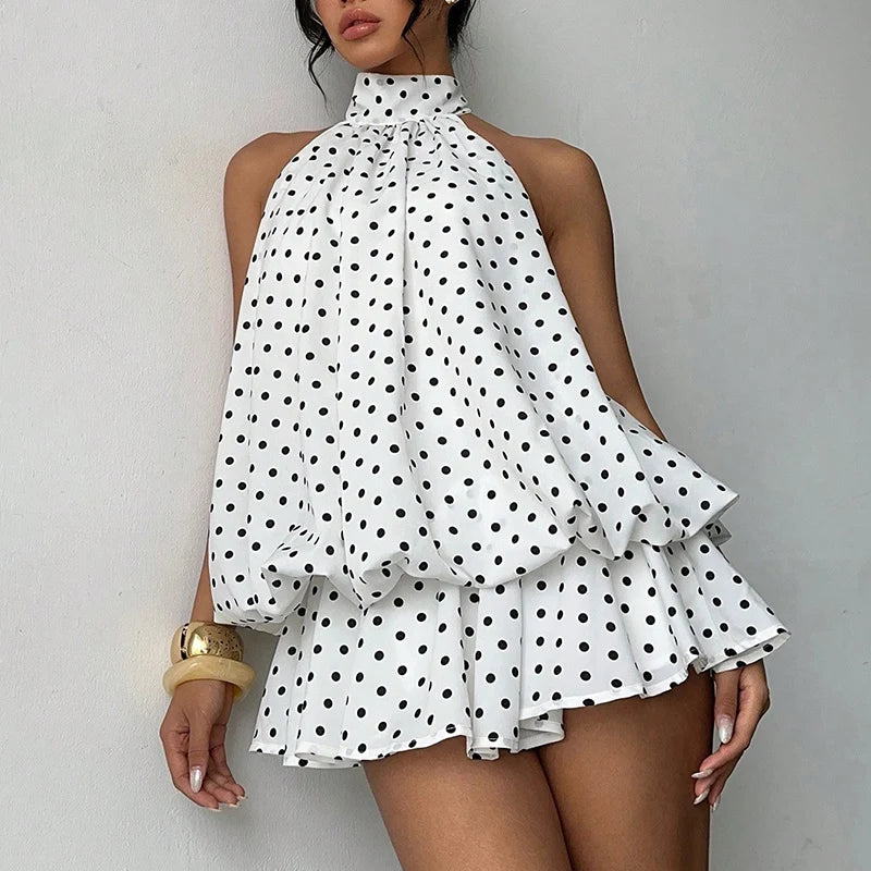 Halter Dress Polka dots white pink , yellow