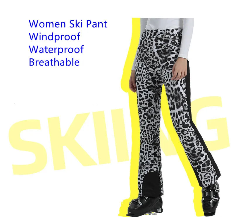 Winter Ski Pant Women Snowboard Trouser Thicken Warm Waterproof Windproof Elastic Zipper Outdoor Sport Wear Breathable Zipper