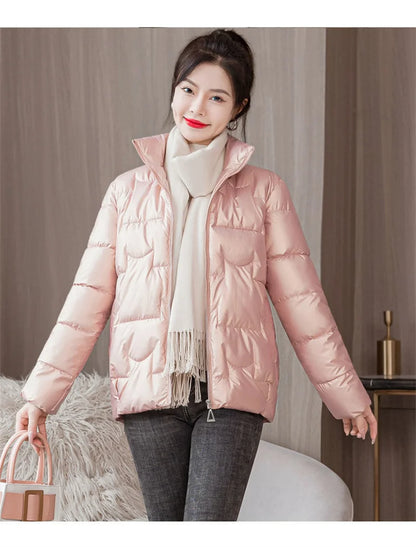 Women's Short Solid color Sustans Down Padded Jacket Women's Slim Fit And Fashion Padded Jacket Solid Color Winter Parka Pink