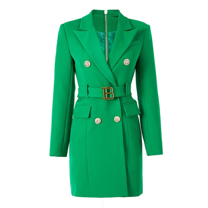 Blazer Dress with Belt Luxury Buttons with Back Zipper