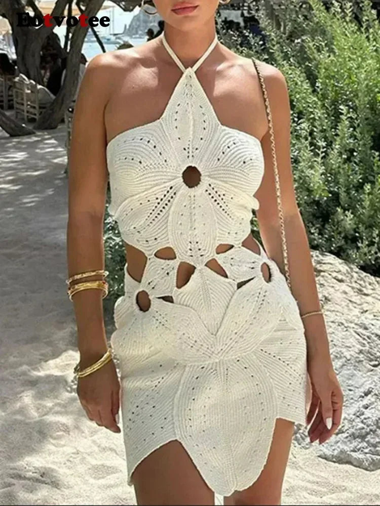 Vacation Hollow Dress Elegant Crochet Hook Halter Knitted Beach Resort