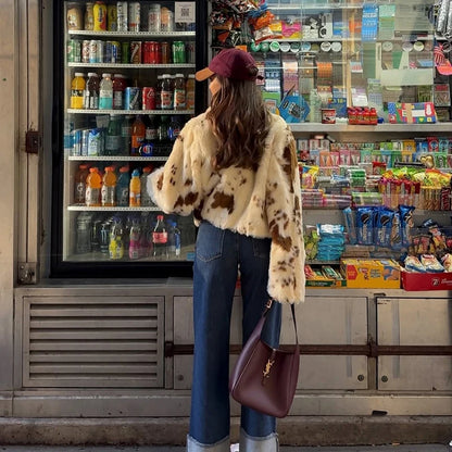 Chic Cow fur Print Fur Coat
