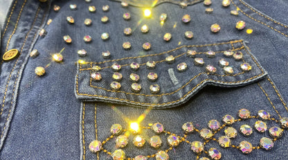 Diamonds Beaded Denim Shirts Rhinestones